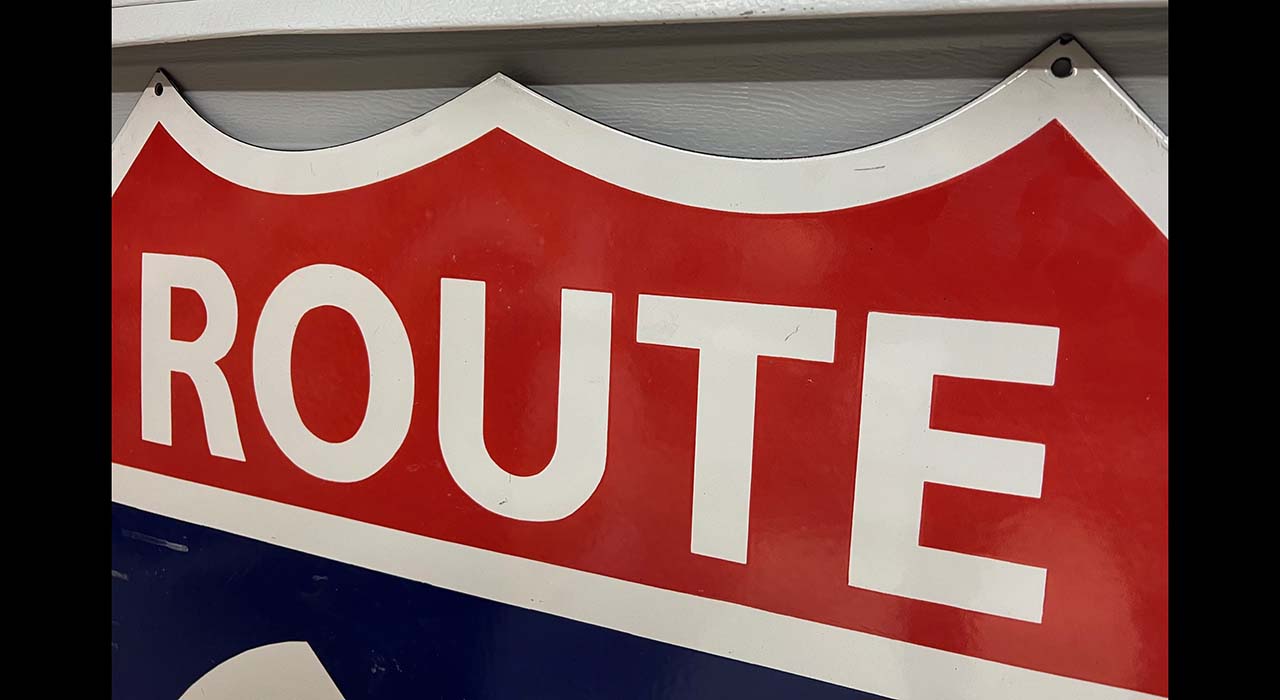 2nd Image of a N/A TRI-COLOR US ROUTE 66 SHIELD PORCELAIN