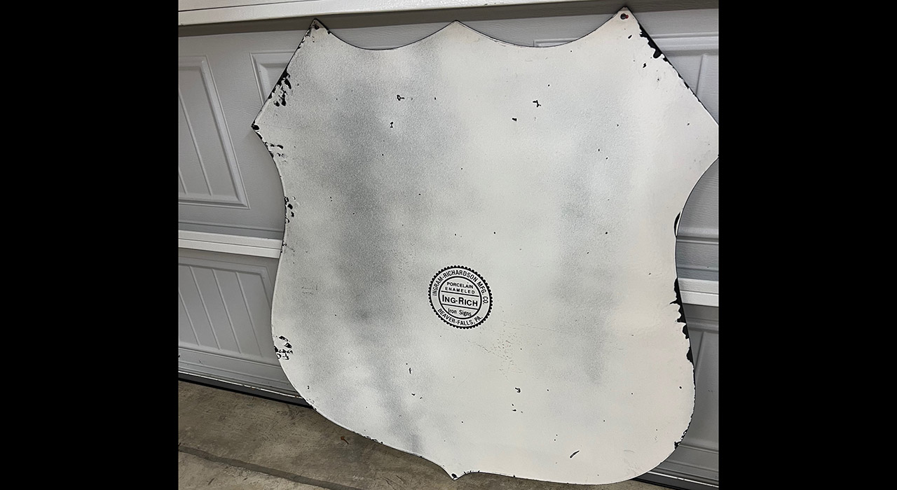 3rd Image of a N/A TRI-COLOR US ROUTE 66 SHIELD PORCELAIN