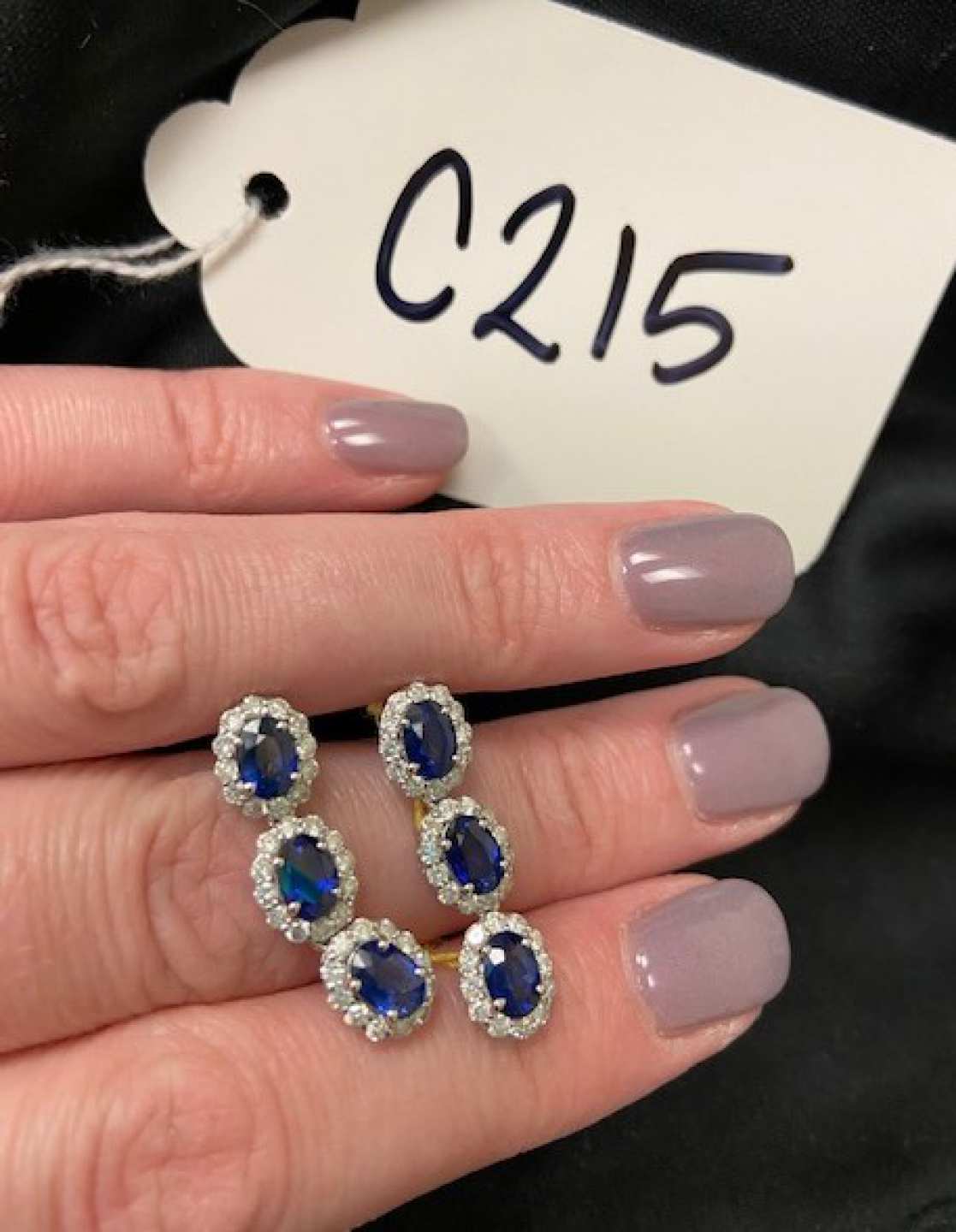 1st Image of a N/A SAPPHIRE AND DIAMOND EARRINGS