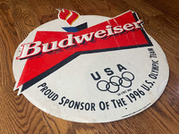 Image 1 of 2 of a 1996 BUDWEISER US OLYMPIC TEAM STAMPED METAL SIGN