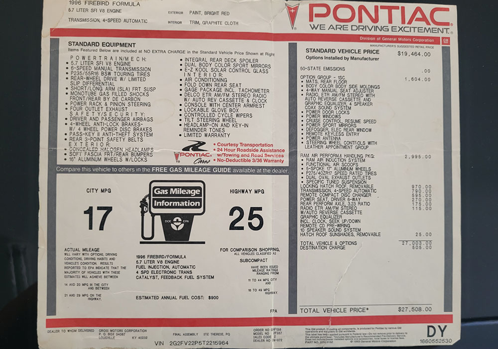 17th Image of a 1996 PONTIAC FORMULA