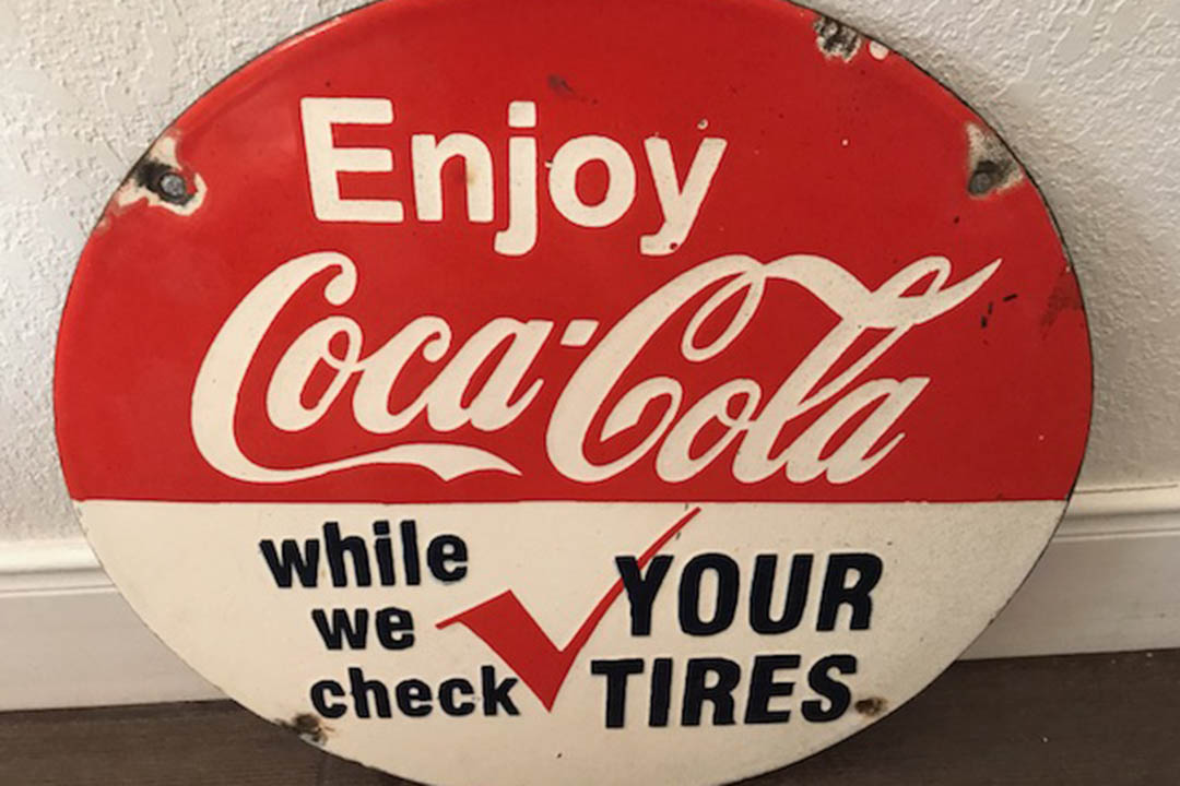 0th Image of a N/A ROUND COLA COLA SIGN ENJOY COCA COLA WHILE WE CHECK YOUR TIRES