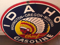 Image 1 of 1 of a N/A IDAHO INDIAN GASOLINE MOTOR OILS SIGN