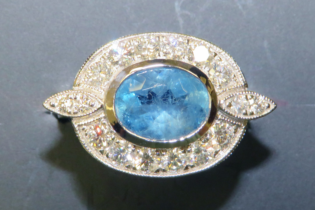 1st Image of a N/A OVAL AQUAMARINE DIAMOND RING