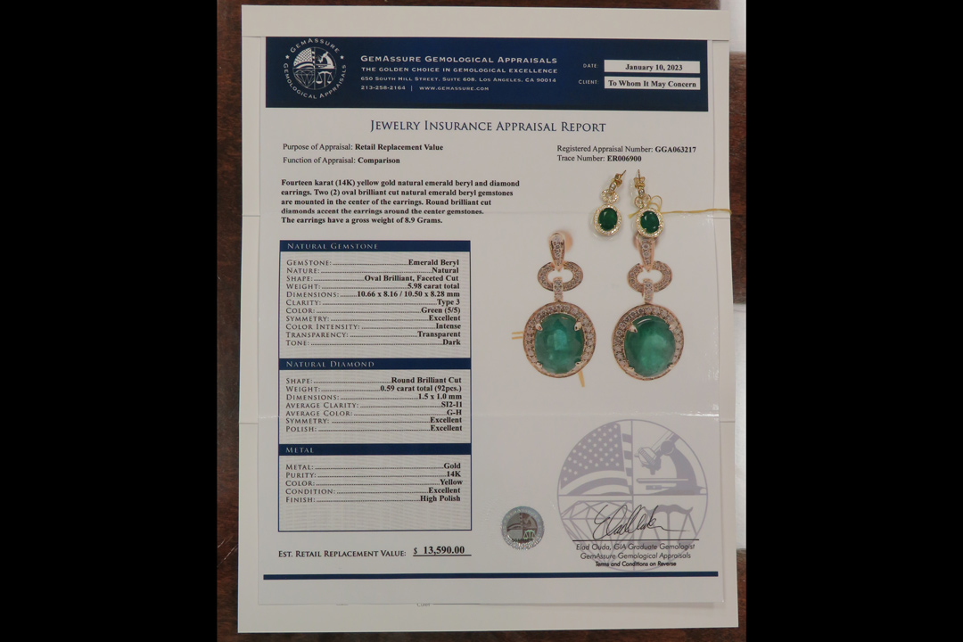 3rd Image of a N/A NATURAL EMERALD BERYL & DIAMOND EARRINGS