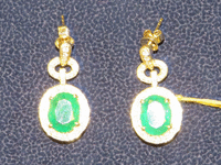 Image 1 of 4 of a N/A NATURAL EMERALD BERYL & DIAMOND EARRINGS