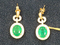 Image 3 of 4 of a N/A NATURAL EMERALD BERYL & DIAMOND EARRINGS