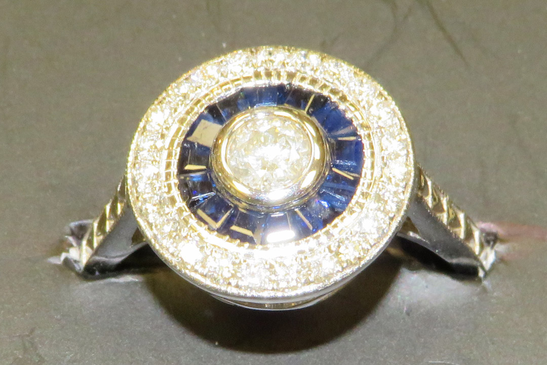 1st Image of a N/A GOLD DIAMOND SAPPHIRE RING