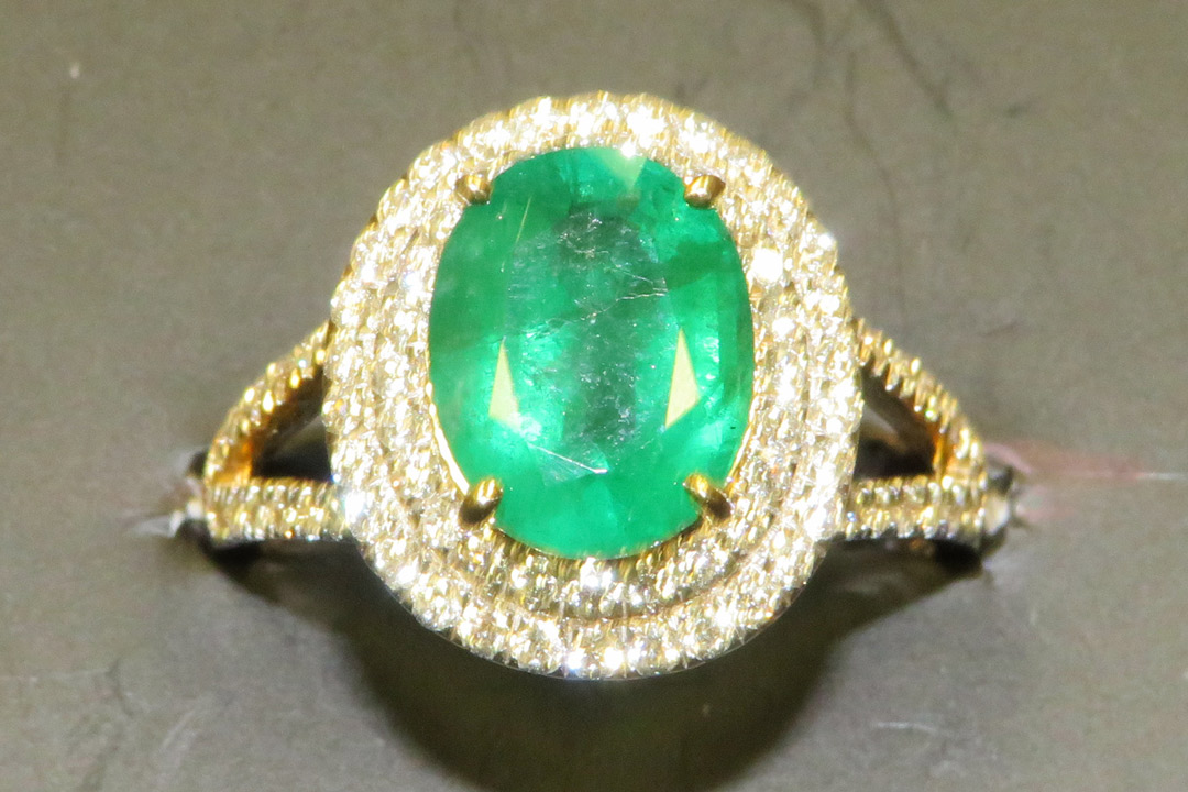 1st Image of a N/A GOLD CUSTOM MADE LADY'S DIAMOND & EMERALD RING