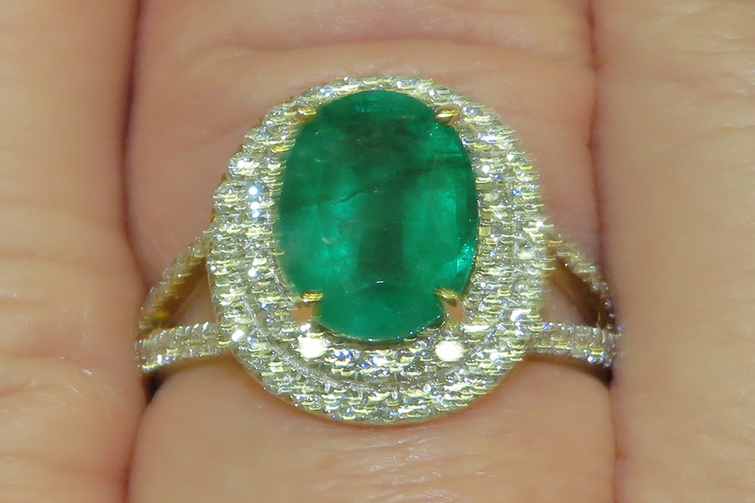 2nd Image of a N/A GOLD CUSTOM MADE LADY'S DIAMOND & EMERALD RING