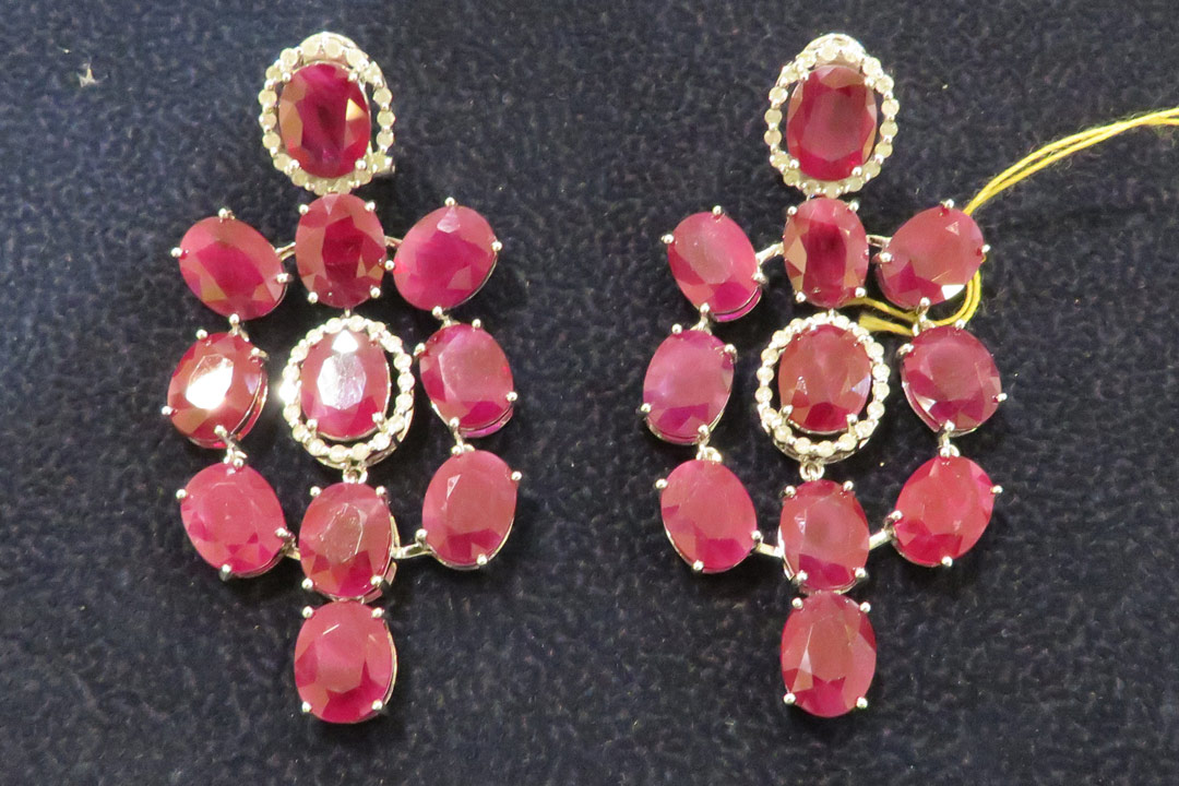 0th Image of a N/A NATURAL BURMESE RUBY CORUNDUM & DIAMOND EARRINGS