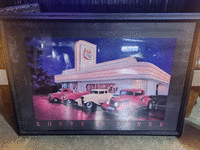 Image 1 of 3 of a N/A ROUTE 66 DINER WITH CARS PAINTING