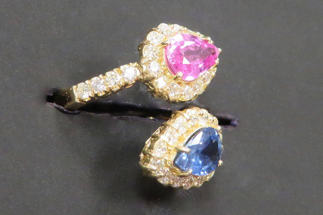 3rd Image of a N/A PINK/BLUE SAPPHIRE CORUNDUM & DIAMOND