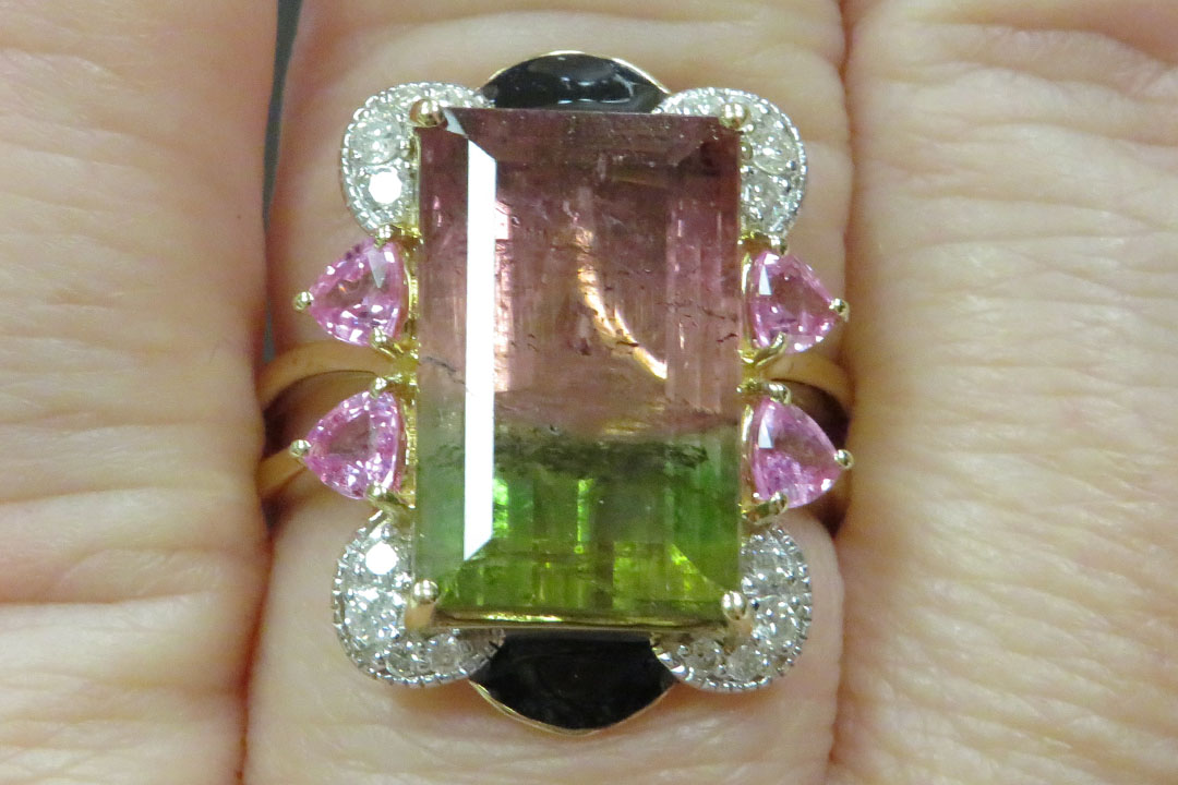 3rd Image of a N/A YELLOW GLD DIAMOND & TOURMALINE