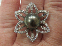 Image 5 of 9 of a N/A WHITE GOLD CULTURED SOUTH SEA PEARL AND DIAMOND RING