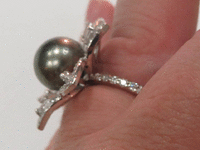 Image 6 of 9 of a N/A WHITE GOLD CULTURED SOUTH SEA PEARL AND DIAMOND RING