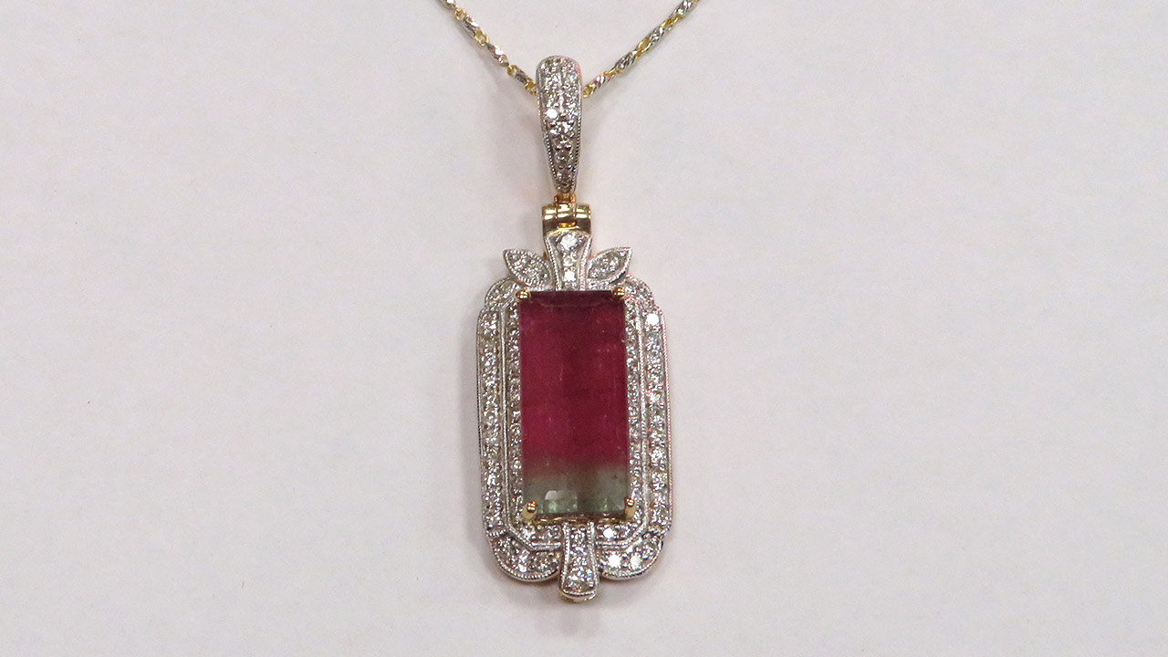 1st Image of a N/A YELLOW GOLD LADY'S CUSTOM MADE DIAMOND AND TOURMALINE PENDANT