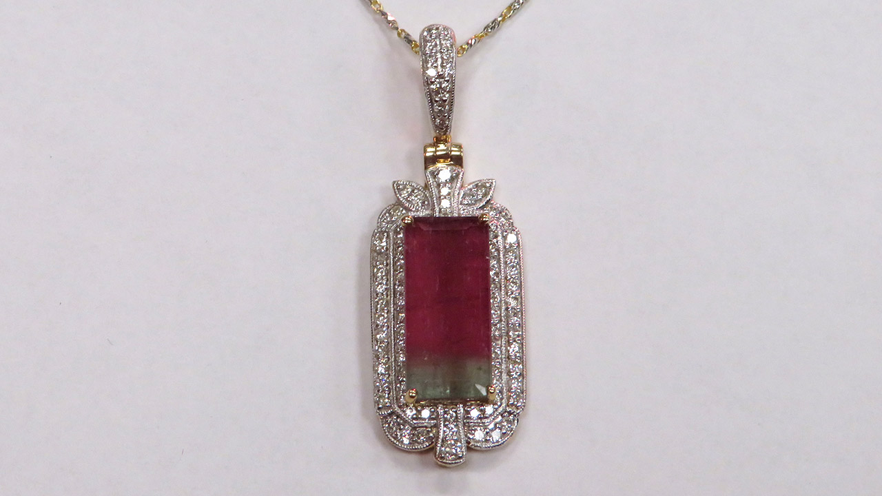 2nd Image of a N/A YELLOW GOLD LADY'S CUSTOM MADE DIAMOND AND TOURMALINE PENDANT
