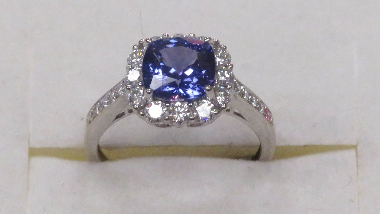 3rd Image of a N/A WHITE GOLD NATURAL TANZANITE ZOISITE AND DIAMOND RING