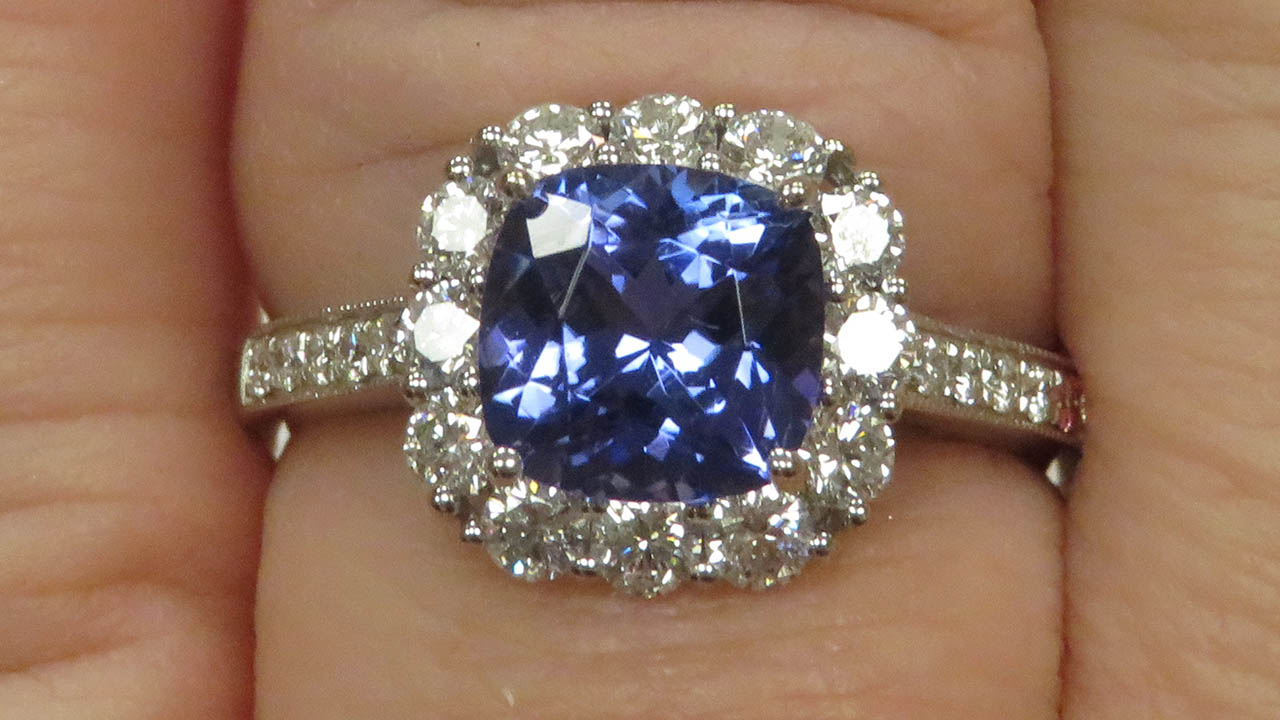 4th Image of a N/A WHITE GOLD NATURAL TANZANITE ZOISITE AND DIAMOND RING