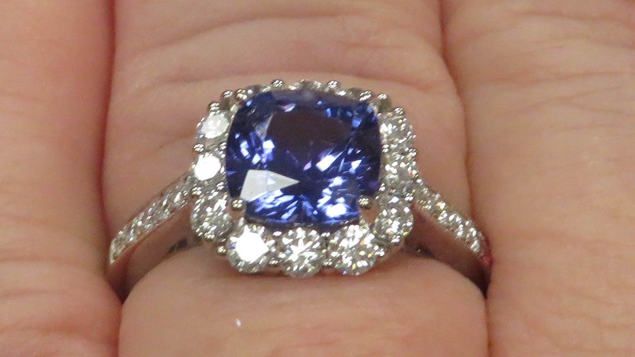 5th Image of a N/A WHITE GOLD NATURAL TANZANITE ZOISITE AND DIAMOND RING
