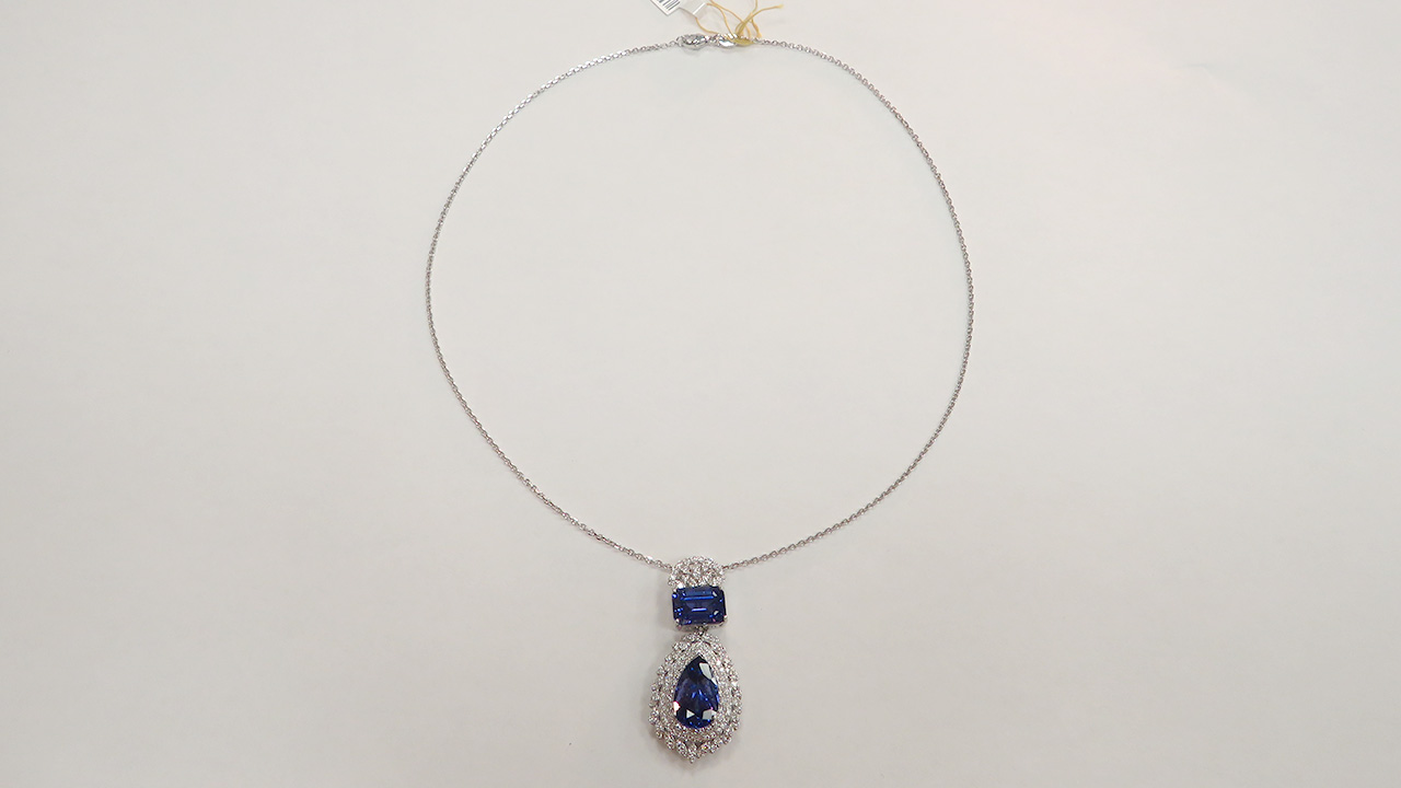 1st Image of a N/A NATURAL TANZANITE ZOISITE AND DIAMONSD PENDANT WITH GOLD CHAIN