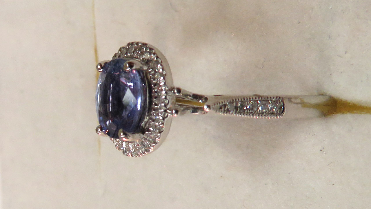 2nd Image of a N/A PLATINUM SAPPHIRE AND DIAMOND RING