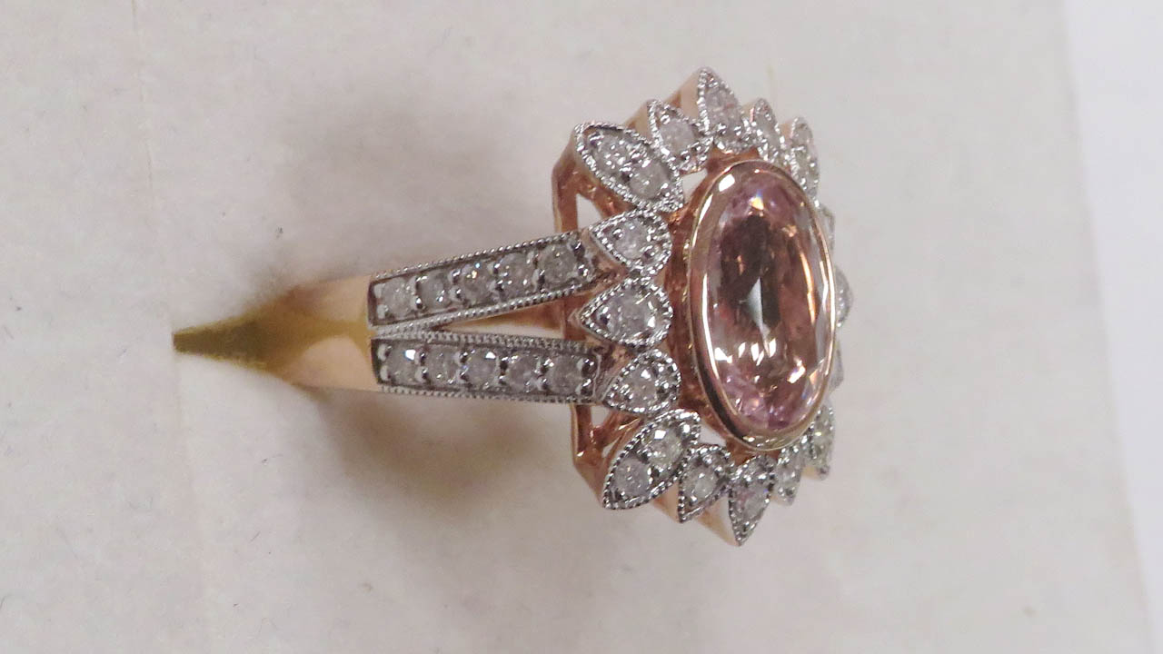2nd Image of a N/A MORGANITE AND DIAMOND COCKTAIL RING