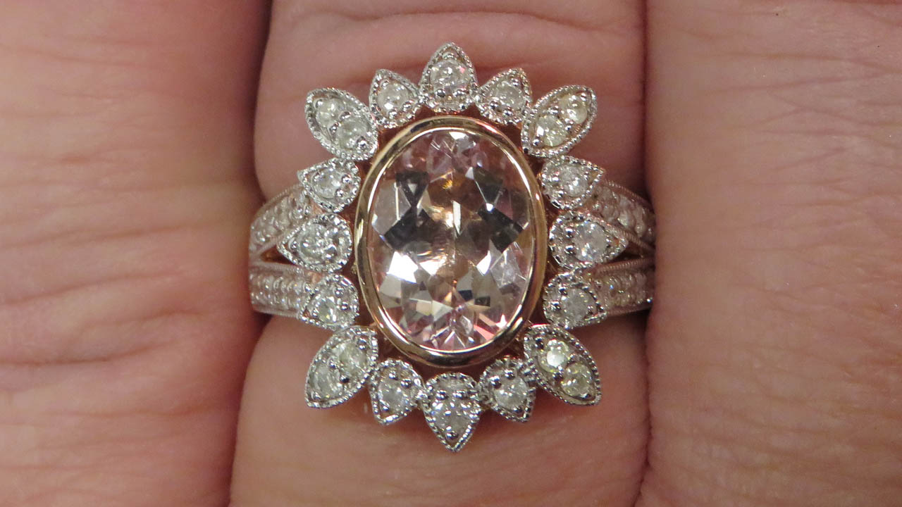 3rd Image of a N/A MORGANITE AND DIAMOND COCKTAIL RING