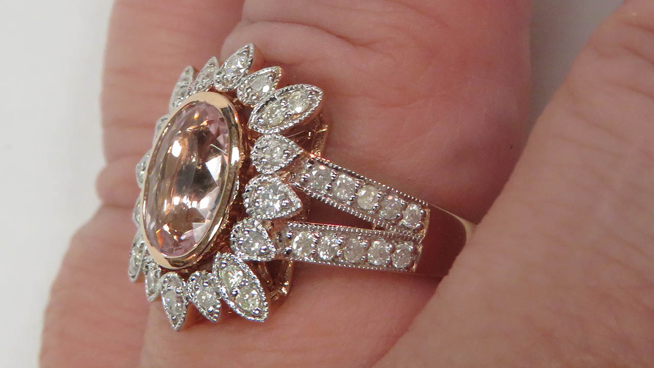 4th Image of a N/A MORGANITE AND DIAMOND COCKTAIL RING