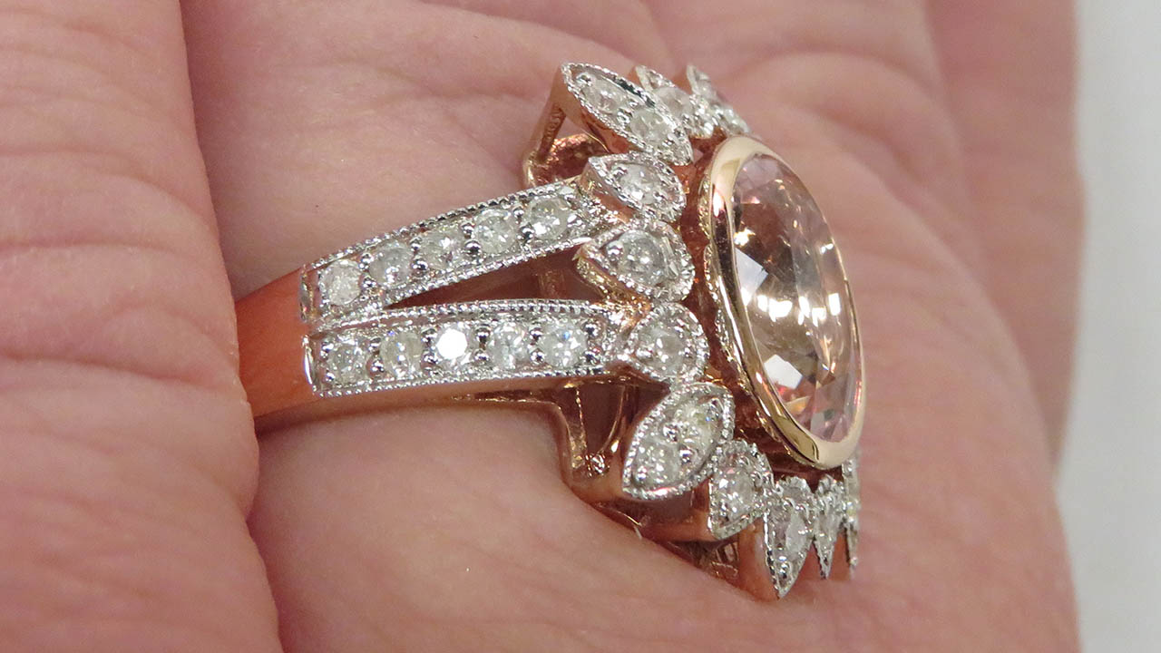 5th Image of a N/A MORGANITE AND DIAMOND COCKTAIL RING