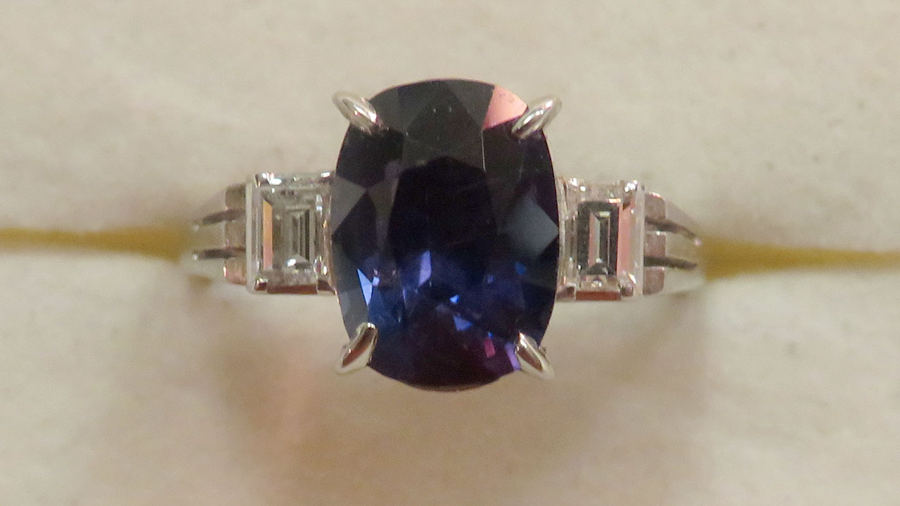 2nd Image of a N/A PLATINUM SAPPHIRE CORUNDUM AND DIAOMOND RING