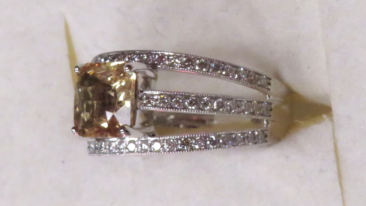 2nd Image of a N/A PLATINUM SAPPHIRE CORUNDUM AND DIAMOND RING