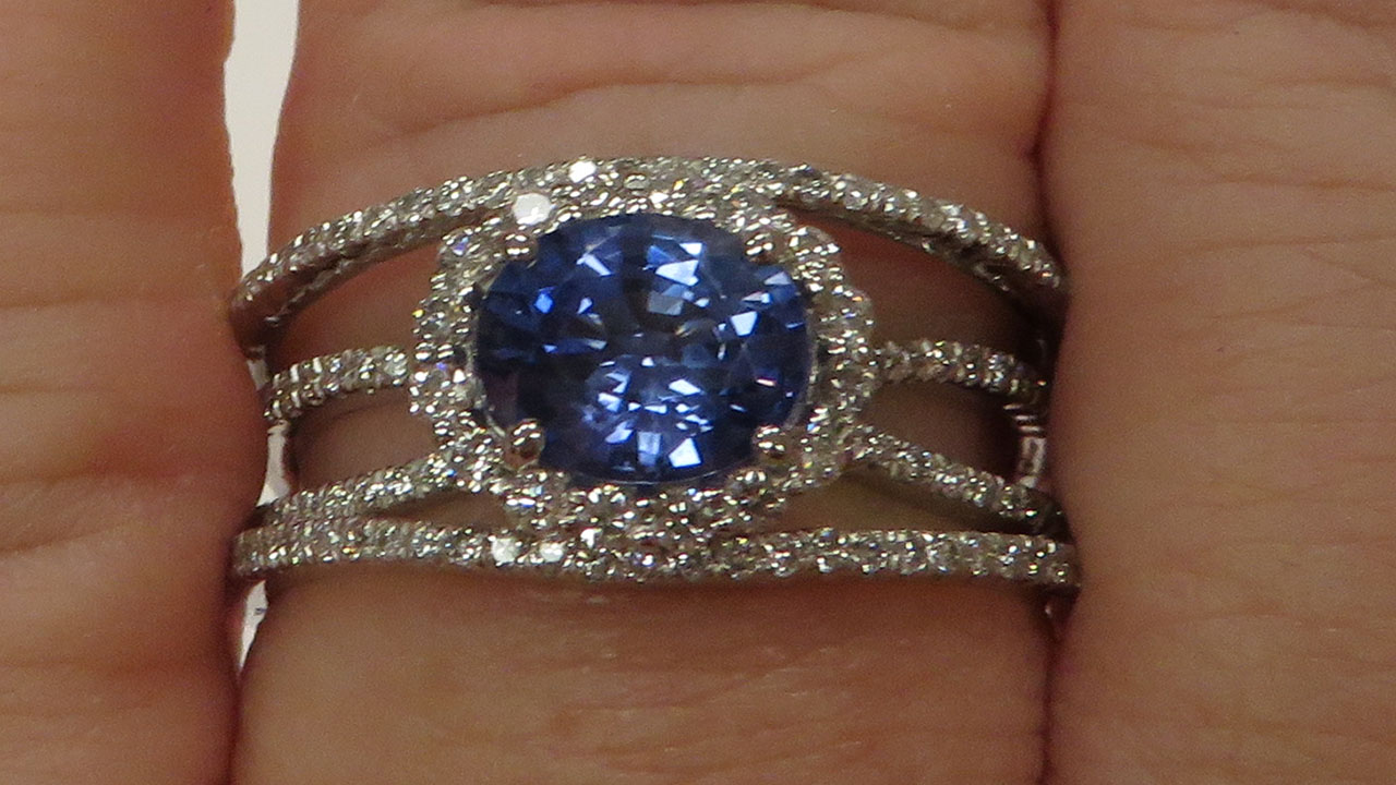 1st Image of a N/A PLATINUM SAPPHIRE AND DIAMOND RING
