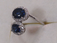 Image 3 of 9 of a N/A 18K BLUE SAPPHIRE & DIAMOND RING