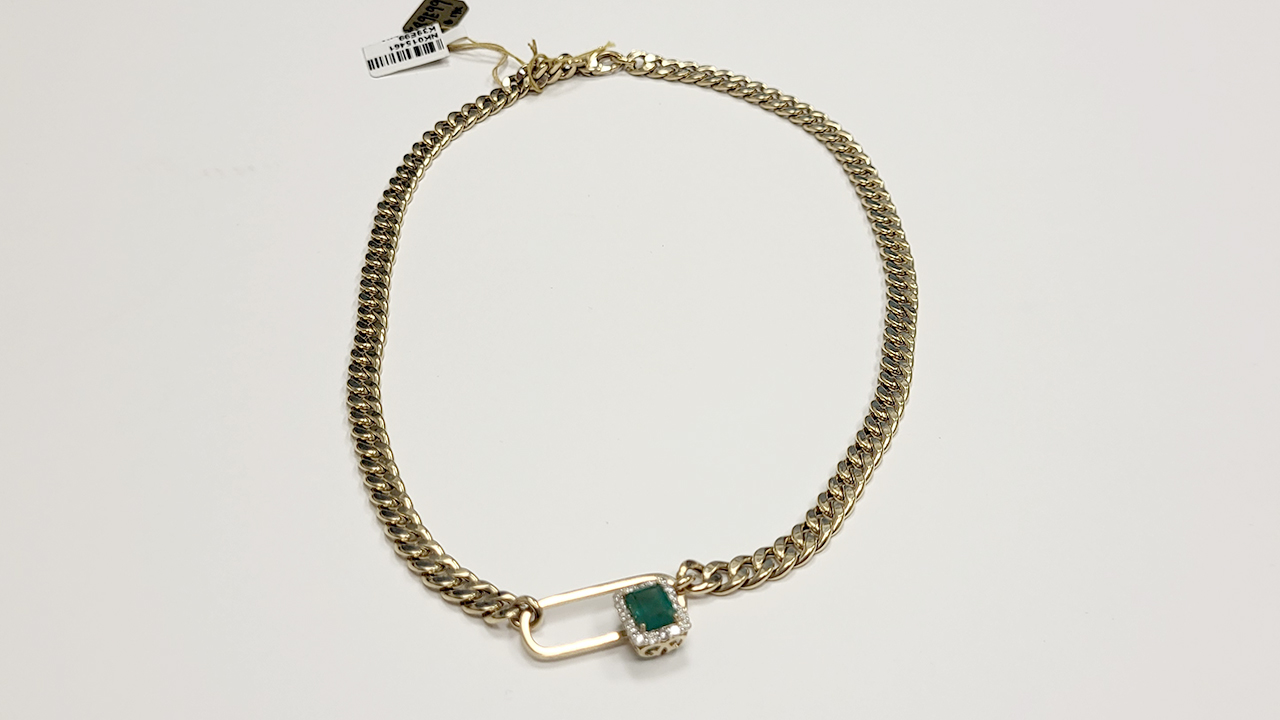 2nd Image of a N/A 14K YELLOW GLD NATURAL EMERALD BERYL & DIAMOND