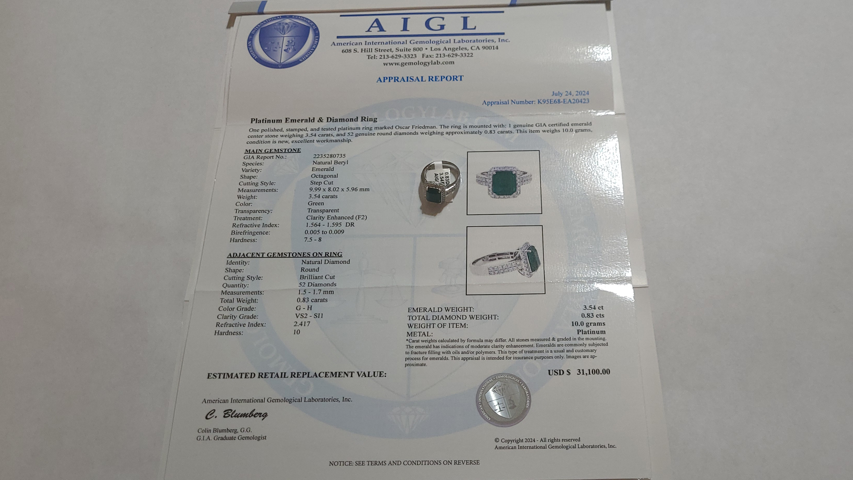 7th Image of a N/A PLATINUM EMERALD DIAMOND