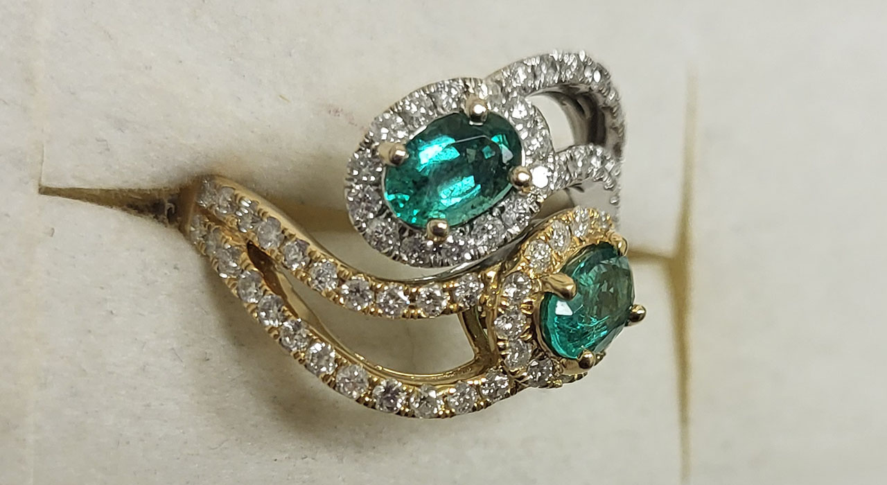 2nd Image of a N/A 18K WHT/YLLW GOLD EMERALD AND DIAMOND