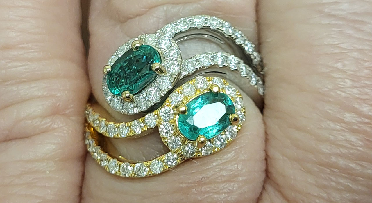 4th Image of a N/A 18K WHT/YLLW GOLD EMERALD AND DIAMOND