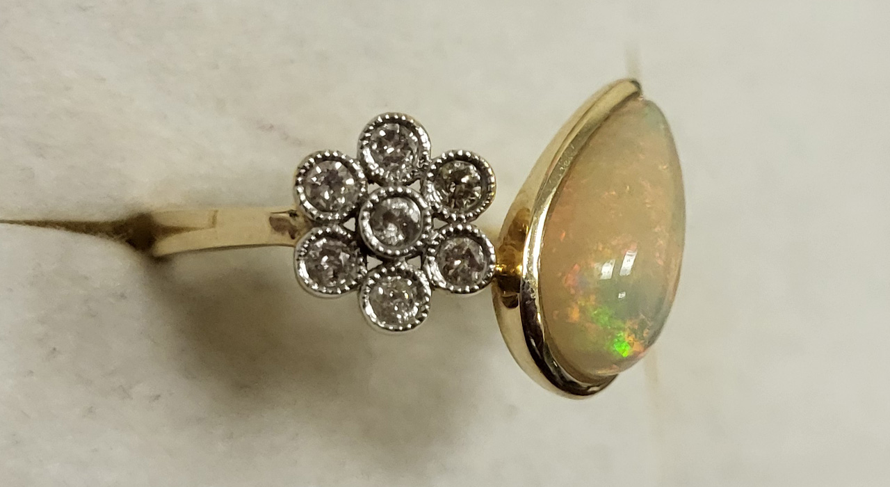 2nd Image of a N/A 14K YELLOW GOLD DIAMOND AND OPAL