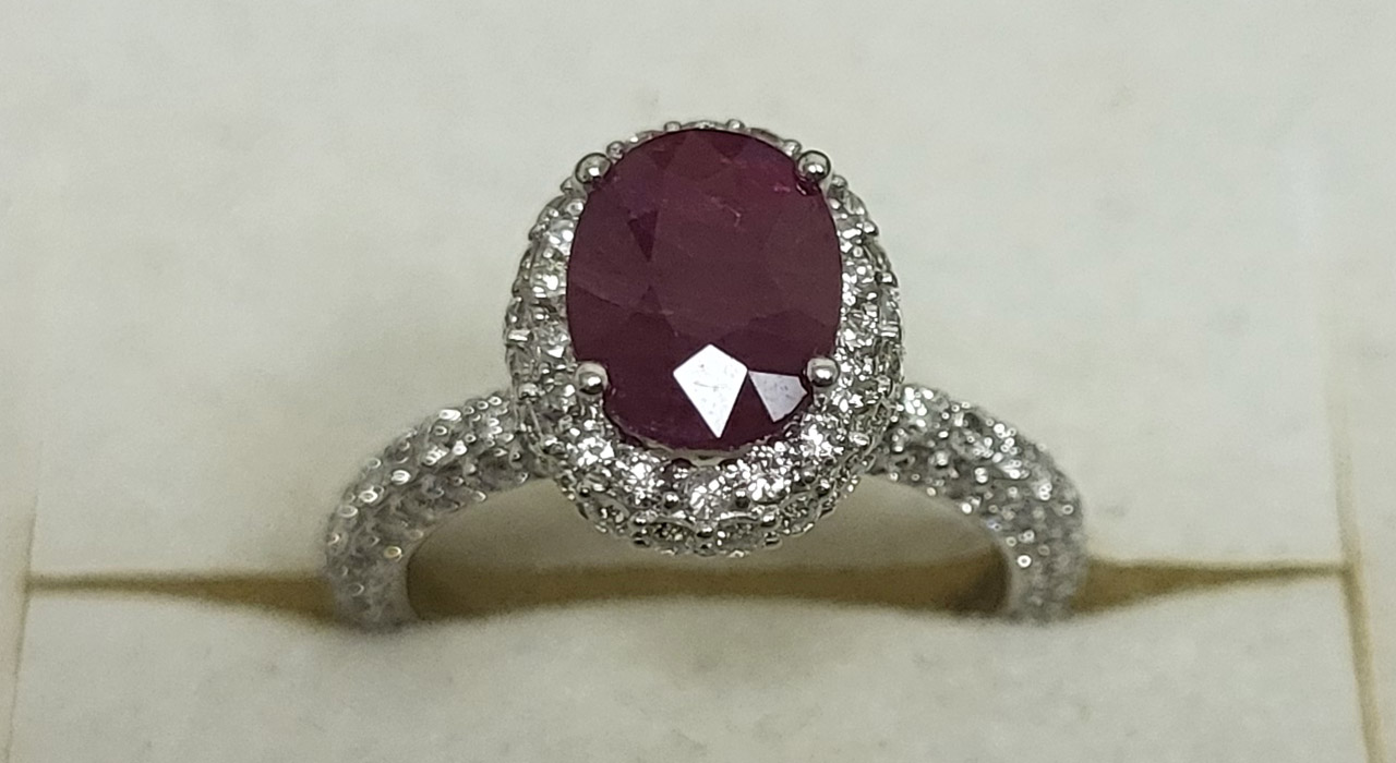 3rd Image of a N/A 14K WHITE GOLD BURMESE RUBY AND DIAMOND