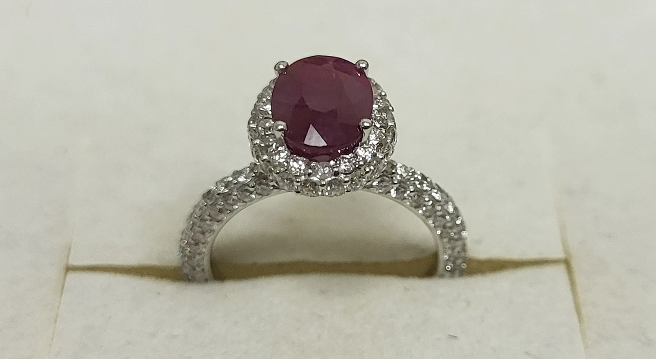 4th Image of a N/A 14K WHITE GOLD BURMESE RUBY AND DIAMOND