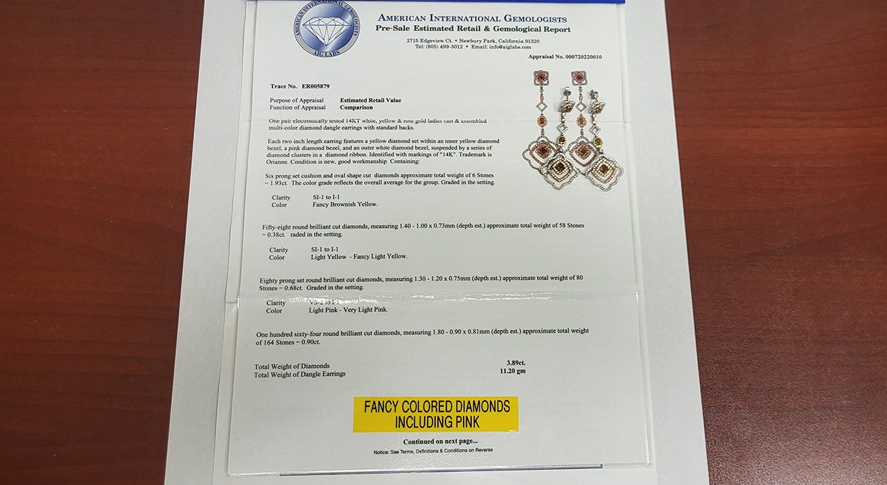 2nd Image of a N/A 14K MULTI-COLORED DIAMOND DANGLE